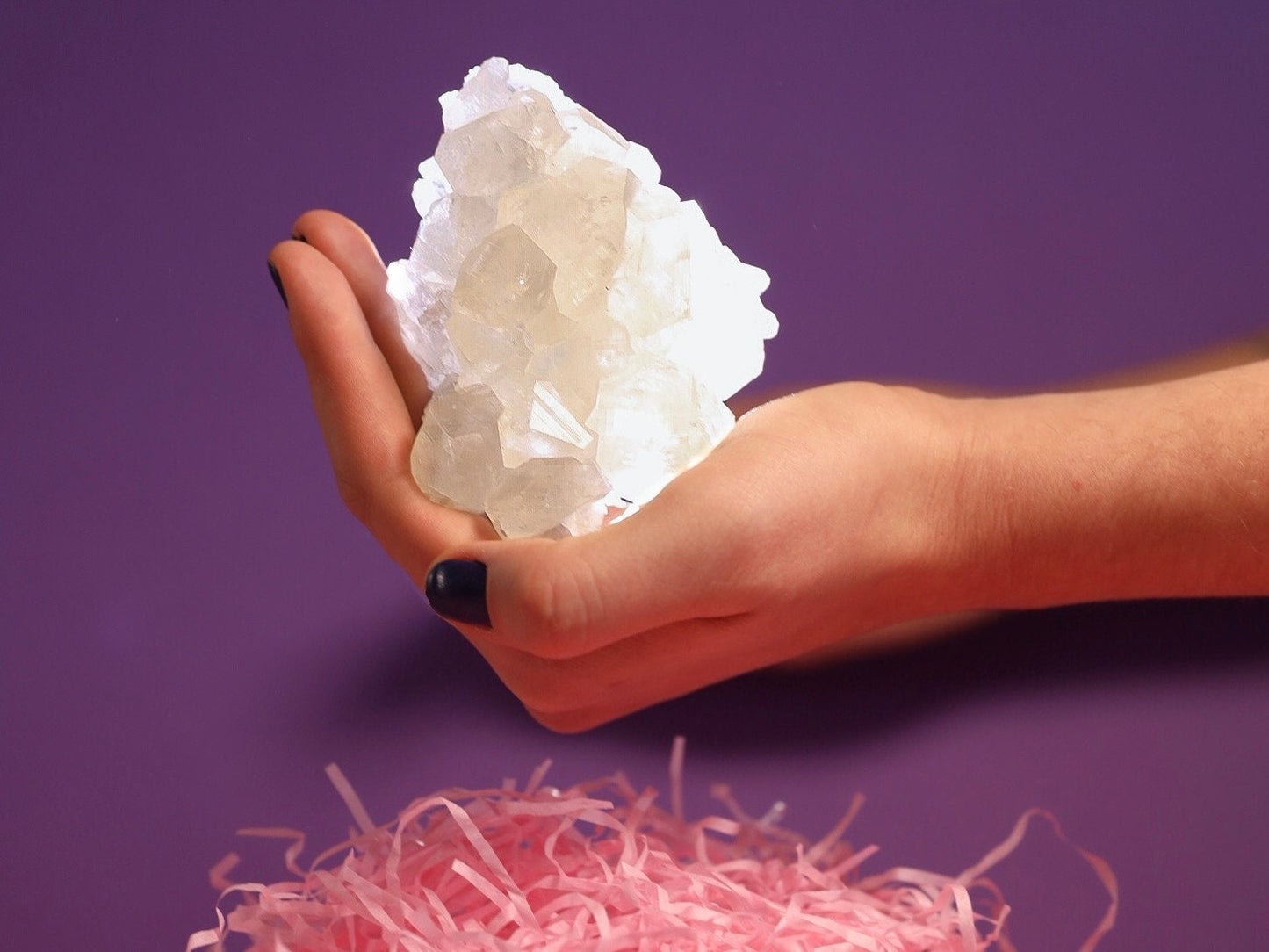 Grey Quartz Cluster with Clear Calcite Specimen